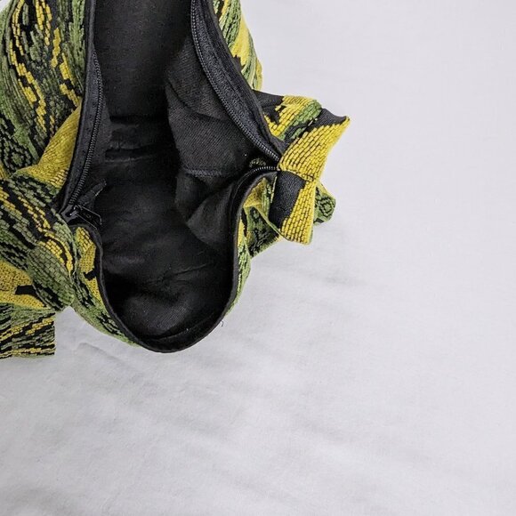 Woven Embroidered Black Green Yellow Wolf Hippie Boho Crossbody Bag - Picture 7 of 7